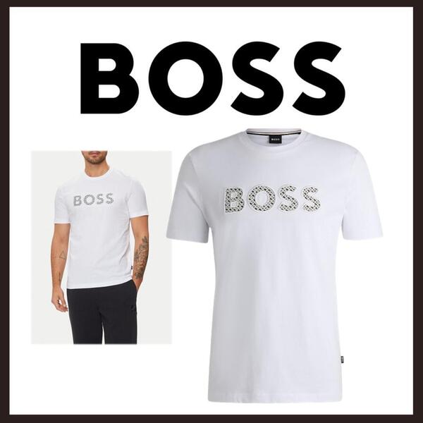 ○★新品 未使用 BOSS CトンプソンTシャツ 定番ロゴドンTシャツ ロゴ刺繍 ホワイト M(ヒューゴボス)○●
