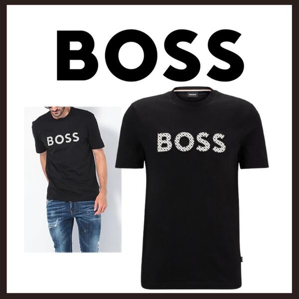 ○★新品 未使用 BOSS CトンプソンTシャツ 定番ロゴドンTシャツ ロゴ刺繍 ブラック M(ヒューゴボス)○●