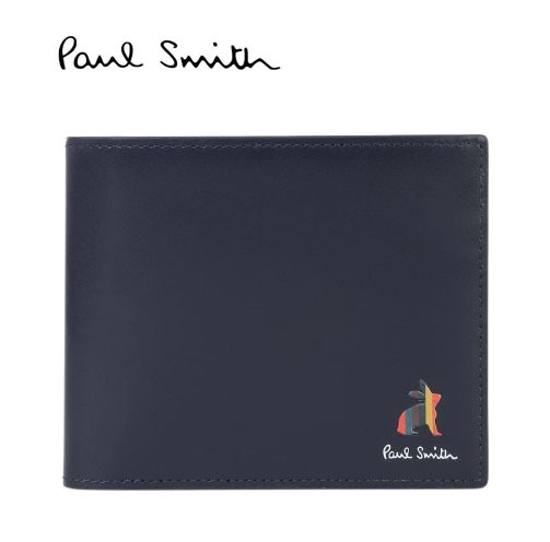 ○★新品未使用 Paul Smith (ポールスミス) マーケトリーストライプラビット 二つ折り財布 ネイビー★○