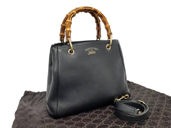 KD2655-40697◆極美品【ルイヴィトン】バンブー・2wayトートバッグ◆336032・オールレザー・ハンド・ショルダーバッグ・ブラック