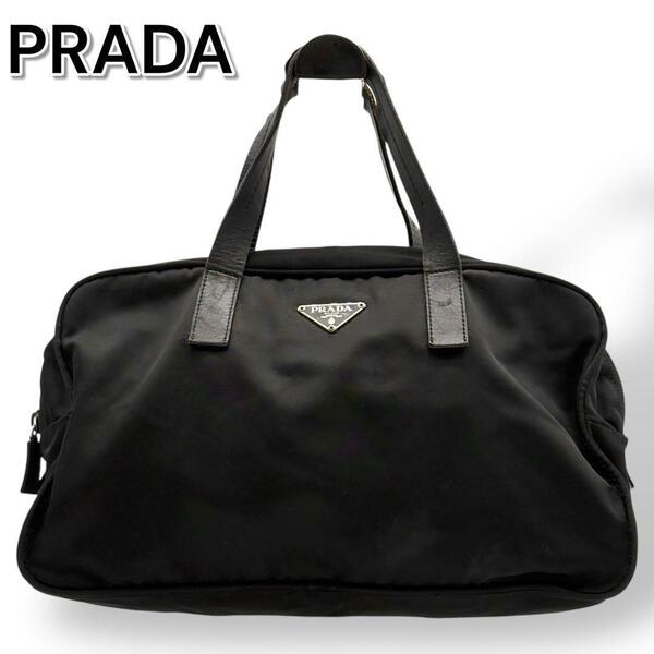 【鑑定済】PRADA プラダ ミニボストンバッグ ブラック ナイロン 三角ロゴ
