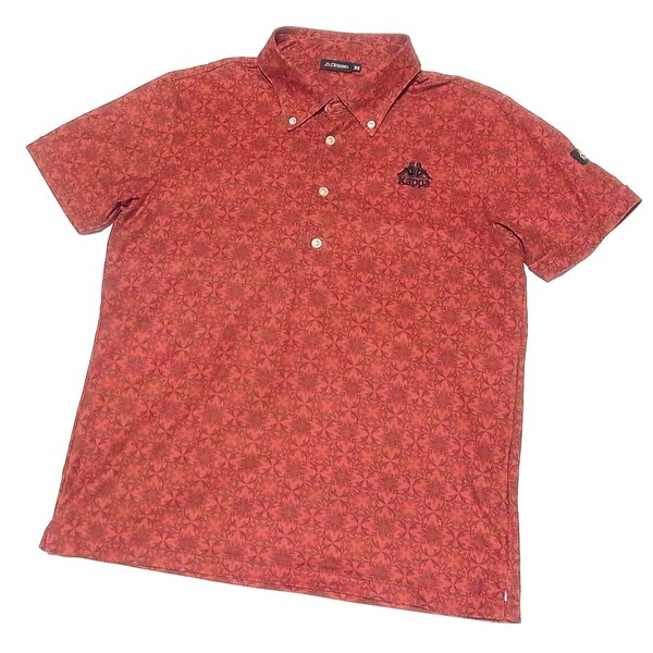 Kappa GOLF カッパ ゴルフ ボタンダウン 北欧 総柄 ポロシャツ M◎ケルト柄デザイン 半袖シャツ 送料無料◎軽微なピリングあり
