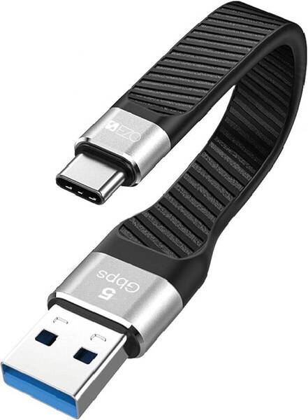 美品Ezo USB-A to USB-C フレックス ケーブル USB3.1Gen1規格PD急速 充電 13.7cmフラット ショート ブラック 最大5Gbps高速データ転送 短い