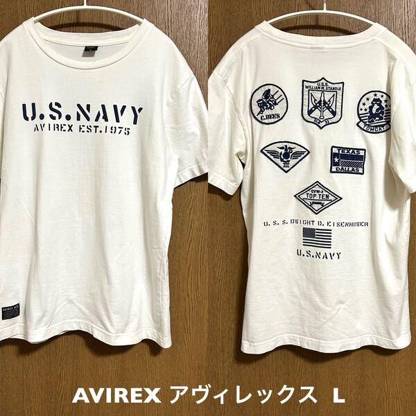 Lサイズ!AVIREX アヴィレックス 古着半袖Tシャツ 白TOPGUNモチーフ U.S.NAVYミリタリー 6163422 半袖Tシャツ 白 ホワイト