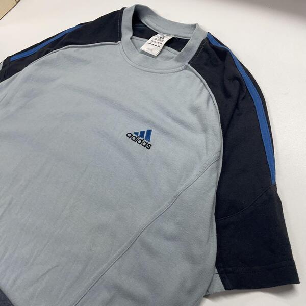 adidas 刺繍ロゴ 半袖Tシャツ ライトブルー メンズ2XL