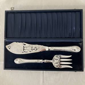 サーバセット(ナイフ+フォーク) 箱付き 純銀 アンティーク スターリングシルバー 英国製 ヴィクトリアン前期 1863