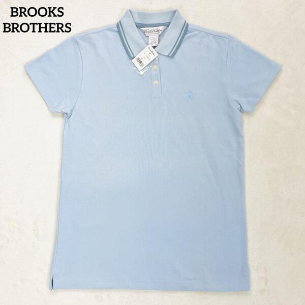 【未使用タグ付】ブルックスブラザーズ 鹿の子 コットン 半袖ポロシャツ XS スカイブルー レディース キッズ BROOKS BROTHERS