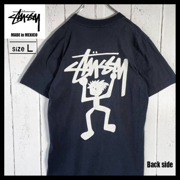 【USED】ステューシー Stussy ビッグロゴ シャドーマン Tシャツ 00s 古着 メキシコ製 ブラック (Lサイズ) ☆送料無料☆