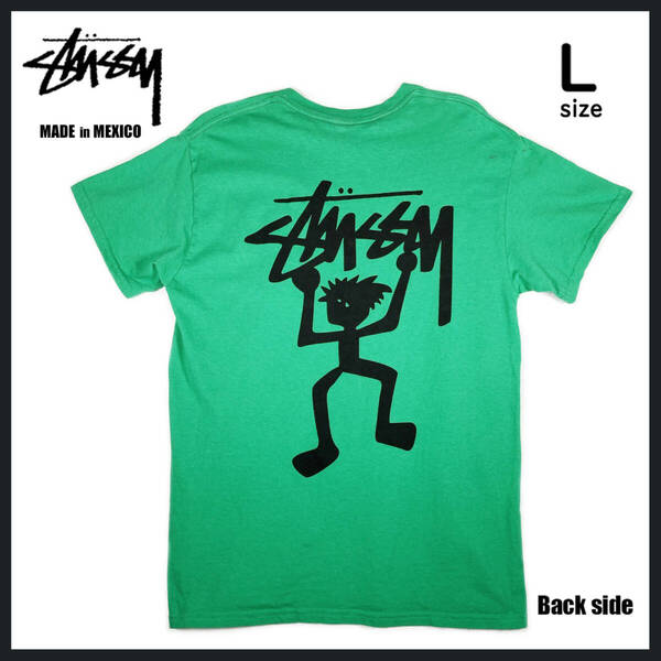 【USED】ステューシー Stussy ビッグロゴ シャドーマン Tシャツ 00s 古着 メキシコ製 グリーン (Lサイズ) ☆送料無料☆