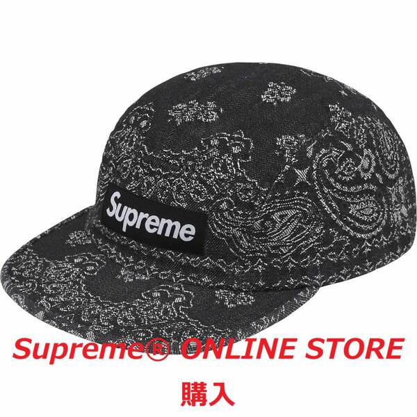 ★値下げ【即決/送料込】Supreme Bandana Jacquard Denim Camp Cap "Black" シュプリーム キャップ 帽子