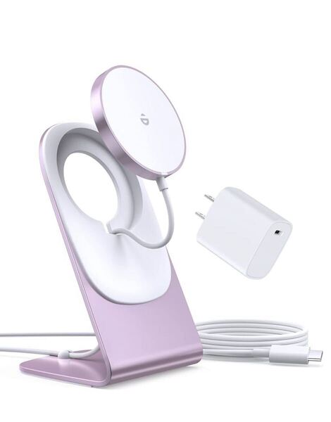 ワイヤレス充電器 Mag Safe充電器 マグネット式 【MagSafe充電器+ 20W PD USB-C充電器+MagSafe充電スタンド】ピンク