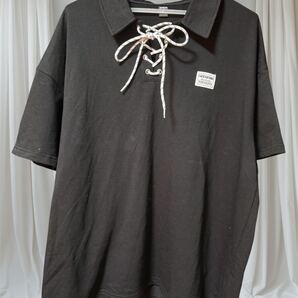 【SHEIN】レースアップポロTシャツ 黒 大きめ