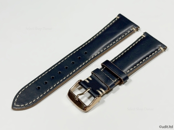 ラグ幅24mm 本革 腕時計レザーベルト ネイビー ローズゴールド尾錠 腕時計ベルト 時計用バンド ワンタッチばね棒 LB103