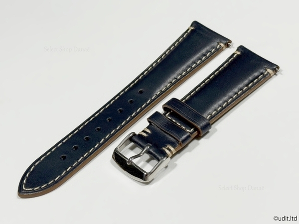 ラグ幅24mm 本革 腕時計レザーベルト ネイビー シルバー尾錠 腕時計ベルト 時計用バンド ワンタッチばね棒 LB103