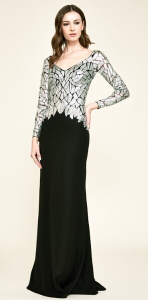 TADASHI SHOJI タダシショージ SILVER & BLACK ロングフォーマルドレス 「8 」/ 11-13号程度