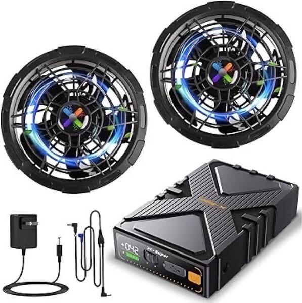 最新版 42V 24000mAh大容量バッテリー 無段階風量調節 ファンバッテリーセット 作業服用 デュアル電圧駆動モード