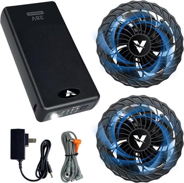 空調作業服 28V 高出力 ファンバッテリーセット 26000mAh 大容量 長時間稼働 充電器付き 4段階風量調節 熱中症対策 猛暑対策