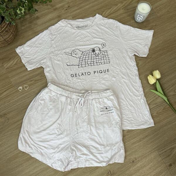 送料無料 ジェラートピケ ピーナッツ スヌーピー 半袖Tシャツ ショートパンツ ルームウェア gelato pique