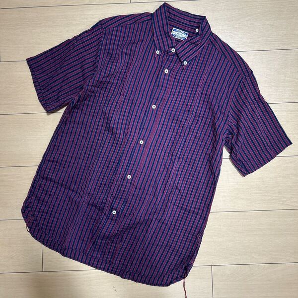 【美品】SUGARCANE#シュガーケーン#日本製#シアサッカーストライプワークシャツ#B.Dシャツ#東洋エンタープライズ#Lサイズ