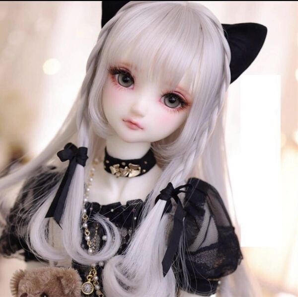 6-7インチ ドール ウィッグ 姫カット シルバー ロング カール SD BJD ドール用ウィッグ