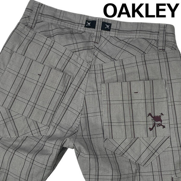 OAKLEY SKULL HYDROLIX ゴルフパンツ W32 (約77cm) オークリー スカル 刺繍 立体裁断 グレンチェック ストレッチ パンツ スラックス
