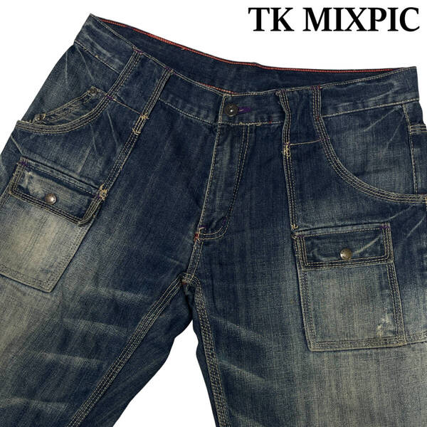 THE SHOP TK MIXPICE サイズ3 (約85cm W33相当) デニム ブッシュパンツ フラットポケット メンズ タケオキクチ デニムパンツ