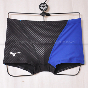 K2018-02■美品 mizuno ミズノ EXER SUITS エクサースーツ ショートスパッツ練習用競泳水着 ボックス N2MB2576 ブラック×ブルー M