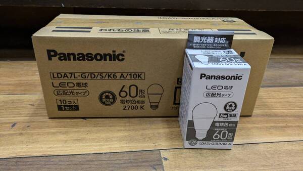 新品未使用品◆パナソニック LED電球 10個セット 一般電球 60W形相当 電球色 調光器対応 口金E26 広配光タイプLDA7L-G/D/S/K6A◆送料込み