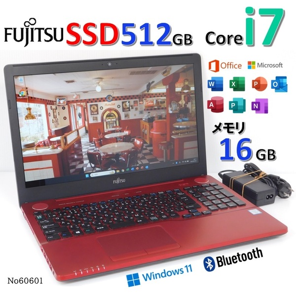 ■No60601赤色■Windows11 24H2■Corei7-6700HQ■SSD512GB■メモリ16GB■富士通ノートパソコン■LIFEBOOK■AH53/A3(FMVA53A3R)■office2021