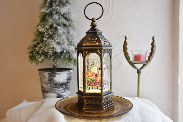 PAY4・HA36*リキッドランタン*サンタスレッジ*高さ27㎝(持ちて込)*サンタクロース*アンティーク風*クリスマス*HARMONIER *ハルモニア