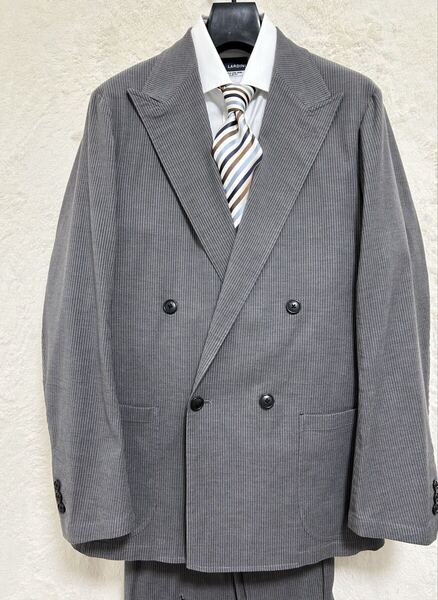 【極美品】春夏物 ユナイテッドアローズ UNITED ARROWS ストレッチ素材 メンズ スーツ 48 L グレー ストライプ オーバーサイズシルエット