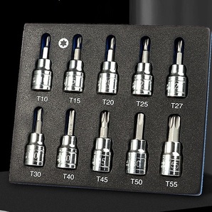 トルクスソケットレンチ10点セット☆T10/T15/T20/T25/T27/T30/T40/T45/T50/T55☆ 3/8 9.5mm