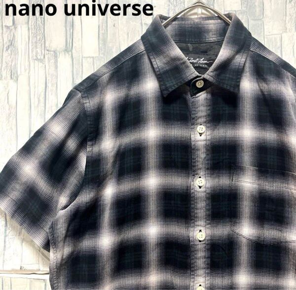 nano universe The 1st Floor ナノユニバース 半袖 オンブレチェックシャツ サイズS ブラック シャドー メンズ 送料無料