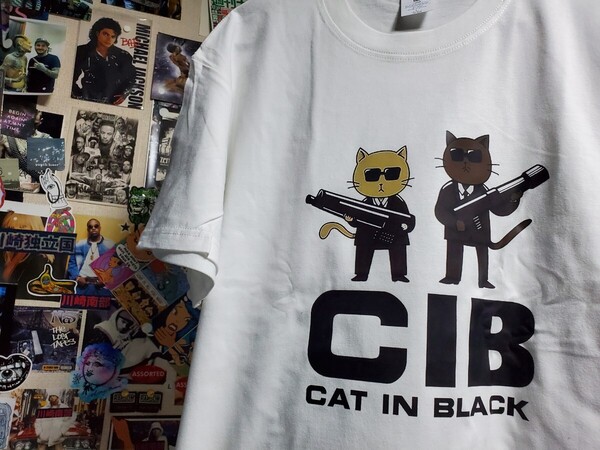 新品│CAT IN BLACK│キャットインブラック│輸入Tシャツ│海外インポート品│サイズL│ホワイト│白│猫、ねこ、ネコ、映画