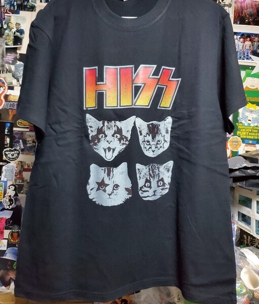 新品│ロックンロール│KISS風ねこ│HISSキャット│輸入Tシャツ│海外インポート品│Mサイズ│ブラック│黒│ストリート│猫、ネコ、バンド