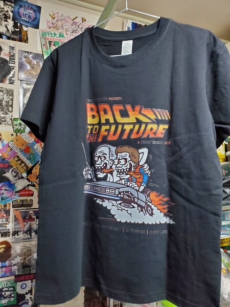 再販│新品│映画バックトゥザフューチャー│輸入メンズTシャツ│海外インポート品│Lサイズ│ブラック│黒│ドク、マクフライ、デロリアン