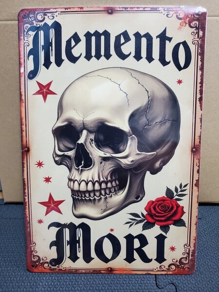 1点のみ│Memento mori│死を忘れるな│スカル│レトロブリキ看板│骸骨メタルサイン│アメリカン海外雑貨│ガレージ、店舗│インポート品