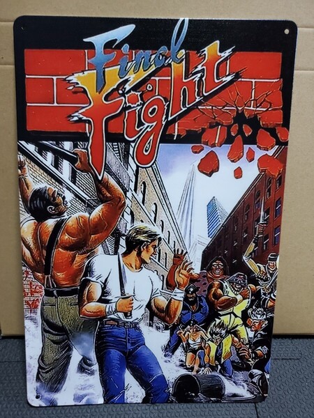 やや凹み強いため格安出品│ファイナルファイト│レトロゲームブリキ看板│ゲーマーメタルサイン│アメリカン海外輸入雑貨│ガレージ、店舗