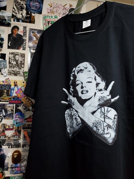新品│ギャングスタ・マリリンモンロー│タトゥー│輸入Tシャツ│海外インポート品│サイズL│ブラック│黒│HIPHOP│ストリート、刺青