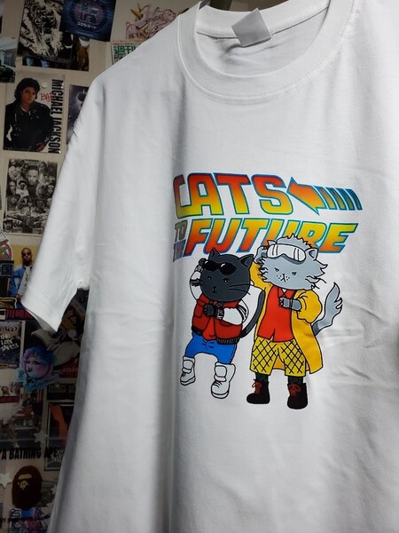 1点のみ│新品│キャッツトゥザフューチャー│輸入Tシャツ│海外インポート品│サイズL│ホワイト│白│猫、ねこ、ネコ、キャット、映画