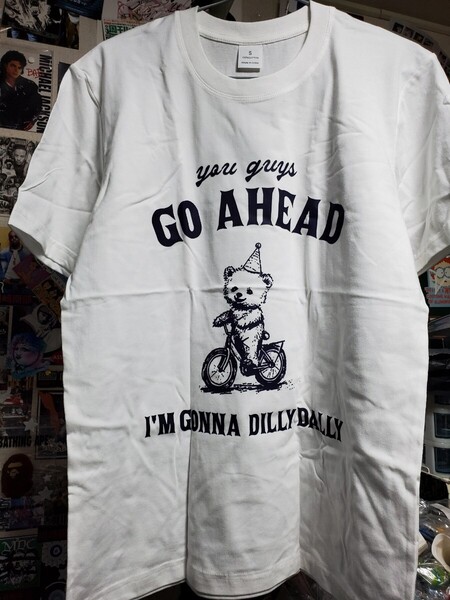 新品│クマ×自転車│君たち先に行って│輸入Tシャツ│海外インポート品│海外サイズS(JP-L)│ホワイト│白│HIPHOP│ストリート