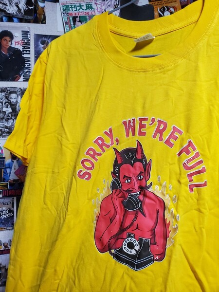 新品│申し訳ございません満席です│悪魔、デビル│輸入Tシャツ│海外インポート品│海外サイズS(JP-L)│イエロー│HIPHOP│ストリート
