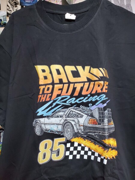 新品│バックトゥザフューチャー│デロリアンレーシング│輸入Tシャツ│海外インポート品│海外サイズM(JP-XL)│ブラック│黒│80s