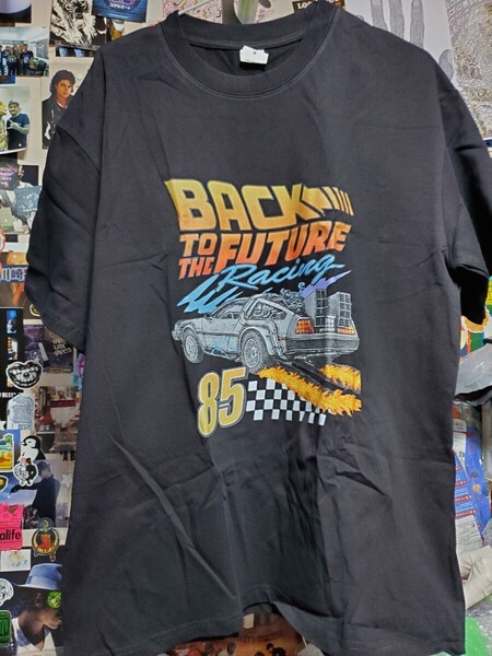 評価1800記念セール品│新品│バックトゥザフューチャー│デロリアン│輸入Tシャツ│海外インポート品│海外サイズM(JP-XL)│黒│80s