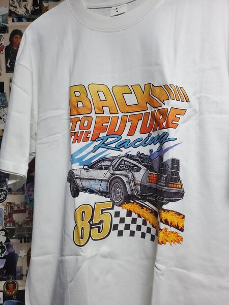 新品│バックトゥザフューチャー・レーシング│デロリアン│輸入Tシャツ│海外インポート品│海外サイズM(JP-XL)│白│ストリート