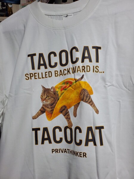 新品│タコス×猫│タコキャット│ねこ輸入Tシャツ│海外インポート品│海外サイズM(JP-XL)│ホワイト│白│ストリート│ネコ、フード