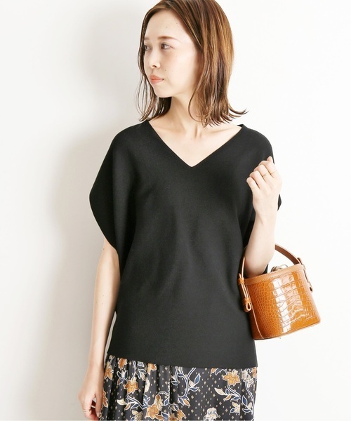 茶と黒　2個　イエナ　コットンストレッチ コクーンVネック袖付きプルオーバー セール】コットンストレッチ コクーンV袖付きプルオーバー