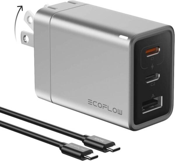 EcoFlow 65W 急速充電器 1m充電ケーブル付き ポート3つ PD3.0