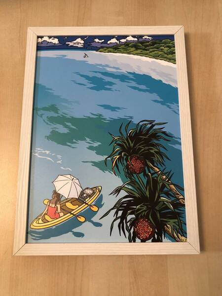 kj ★額装品★ わたせせいぞう 海 リゾート 南国 貴重イラスト A4サイズ額入り ポスター風デザイン ビーチ サーフアート ボート