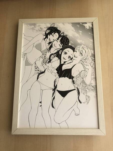 kj ★額装品★ 5 鬼滅の刃 セクシー ビキニ 貴重イラスト A4サイズ額入り ポスター風デザイン 水着 漫画 アニメ 映画